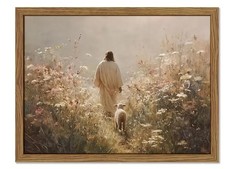 Framed Jesus Leaves the 99 Sheep Canvas Wall Art, Christian Canvas Wall Decor…