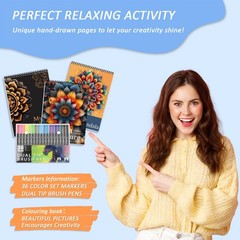 36 Dual Tip Colors Marker with 3pcs Adult Coloring Book for Women Relaxation,…