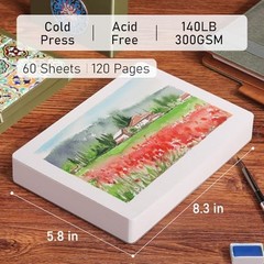 FLUNBRATO Watercolor Paper Pad, 60 Sheets, 8.3 x A5 (8.3 x 5.8 in) Cold Press