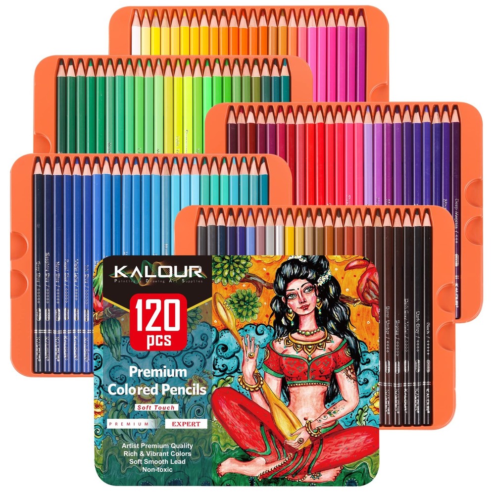KALOUR Professional Colored Pencils,Set of 120 Colors,Artists Soft Core with Vib