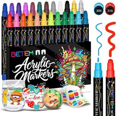 24 Colors Dual Tip Acrylic Paint Pens Markers, Water-Based Acrylic Paint Mar…
