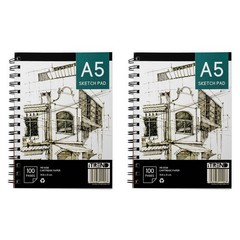 A5 Artist Sketch Book Pack of 2 Ring Bound Art Cartridge Paper 140GSM Paper