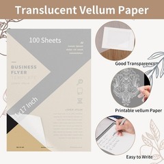 100 PCS 11×17 Inch Translucent Vellum Paper 60 GSM Drafting Tracing Sheets White