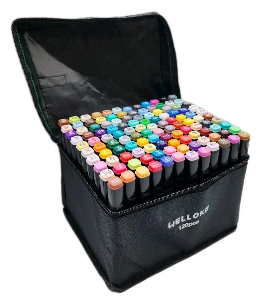 WelloKB Dual Tip Permanent Markers Set Of 120 Colors w/ Case