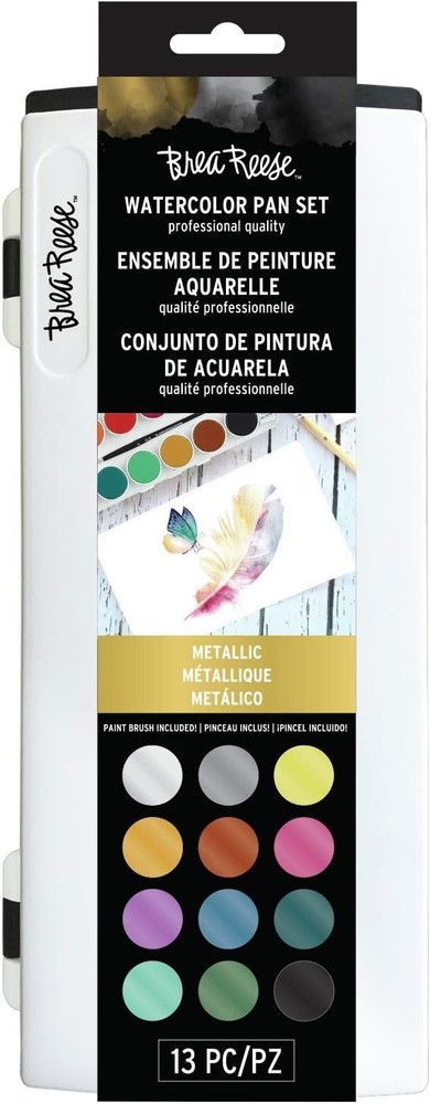 NEW ⭐ Brea Reese Metallic Watercolor Pan Paint Set 13/Pkg-paint Brush Included