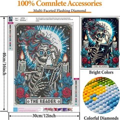Skeleton The Reader Tarot Card 5D Diamond Painting Full Drill Dots Gem Art Kit H