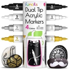 4 Dual Tip Acrylic Paint Pens – Fine Tip & Medium, Permanent & W+B+G+S
