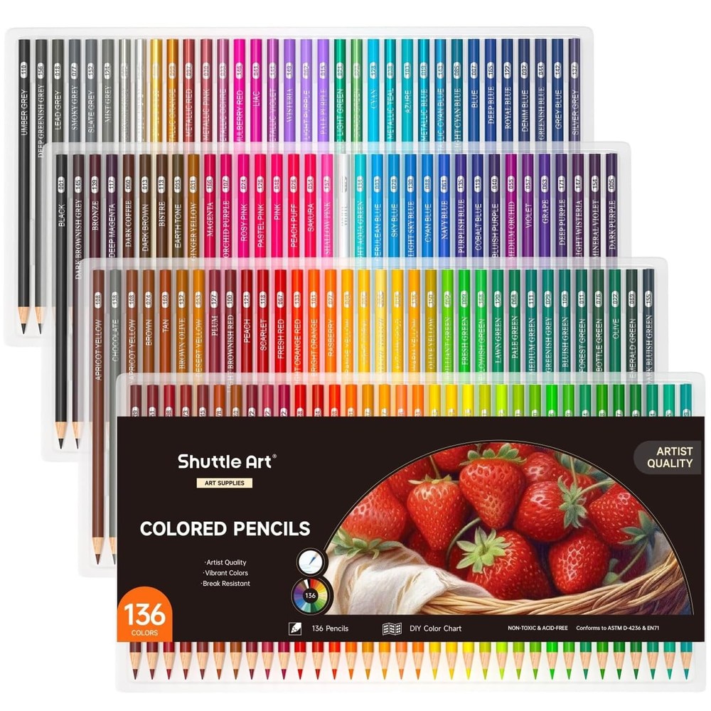 Shuttle Art 136 Coloured Pencils Soft Core Colouring Pencils Set for Adult