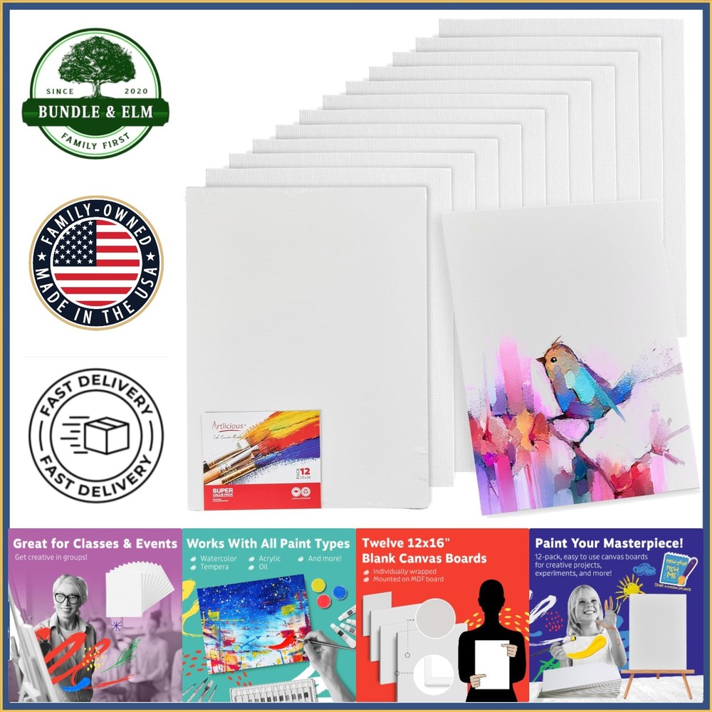 Versatile 12×16 Inch Blank Canvases – 12 Pack for Oil, Acrylic, and Watercolor