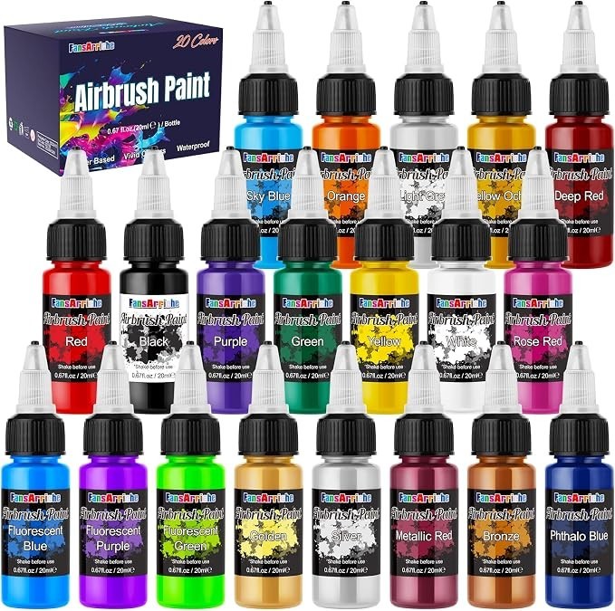 FansArriche Airbrush Paint Set, 20 Colors Acrylic Air brush Paint Kit, Ready…
