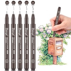 Sepia Tone Art Pen Set, 5 Assorted Tips – Warm Pigment Ink Sketch Liner for V…