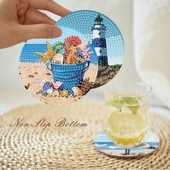 8 Pcs Beach Diamond Art Coasters Kits with Holder, Seaside Diamond Painting Coas