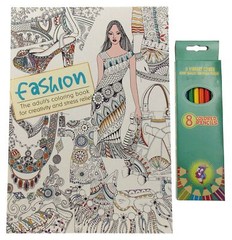 Fashion Adult and Teen Coloring Book Colored Pencils Jewelry Purse Stress Relief