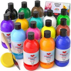15 Colors Large Acrylic Paint Set (16.9 oz,500 ml), Bulk Acrylic Paint Non-To…