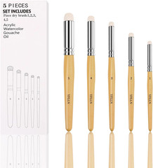 Drybrush Set, 5 Sizes Miniature Paint Brushes, Multipurpose, Animal Hair, White,