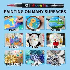 Acrylic Paint Markers Brush Tip Set Flexible Pen Rock Painting Wood Glass Canvas