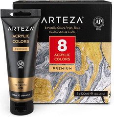 Metallic Acrylic Paint, 8 Metallic Colors in 4.06 Ounce Tubes, Artist Paints for