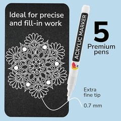 Zenacolor Set of 5 White Acrylic Paint Pen Markers – Fine Tip for Precision