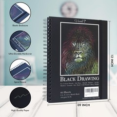 Hardcover Black Paper Sketchbook & 12 Pack Ball Point Gel Pens Set – 2 White …