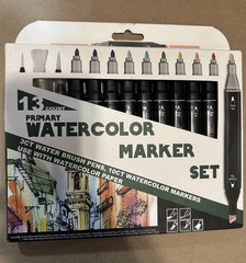 Primary Watercolor Marker Set, Multicolor, 13 Count with 3 Water Brush Pens