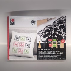 Marabu Block Printing Kit – Linocut with 3X 100Ml Ink, Cutter, Rubber Block -NEW