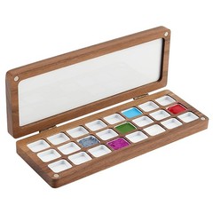 PH PandaHall Empty Watercolor Paint Palette, 24 Grids Wooden 2.6x7inch, Brown