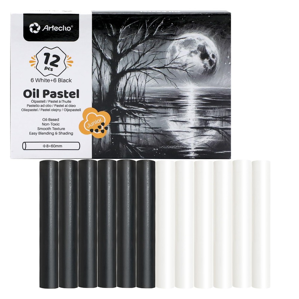 Artecho Oil Pastels Set of 12 PCS, 6 White 12 Count (Pack 1), Multicolor