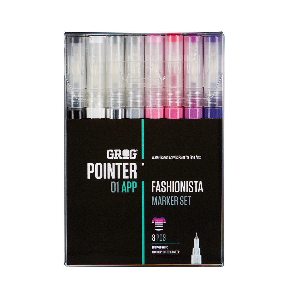 Grog Aqua Paint Marker Pink Purple 8 Pack – Mixed Colour/Size Pointer Set Bundle