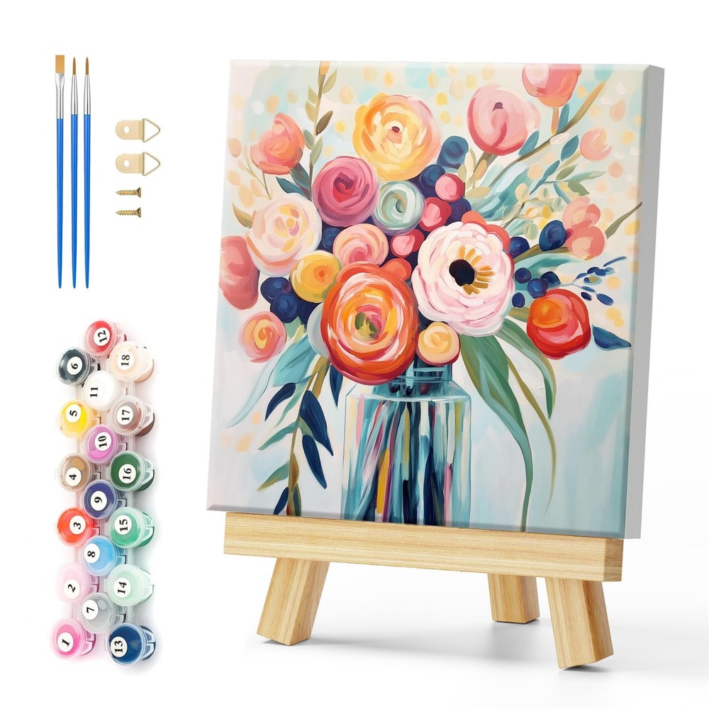 Framed Paint by Numbers Kit Colorful Abstract DIY Canvas Painting Wall Art 12×12