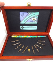 Manuscript Hand Calligraphy Set W/Wooden Case/Box