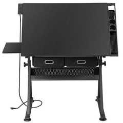 Drafting Table Wooden Drawing Desk Craft Station Artist w/Charging Station Black