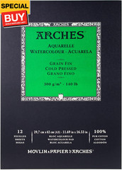 Watercolor Pad 10×14-inch Natural White 100% Cotton Paper – 12 Sheet Watercolor
