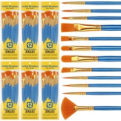 Paint Brushes Set, 6 Pack 72 Pcs Round Pointed Tip Artist Paintbrushes for Ac…