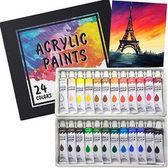 Acrylic Paint Set 24 Colors/Tubes (12ml, 0.4 oz) Non Toxic Non Fading,