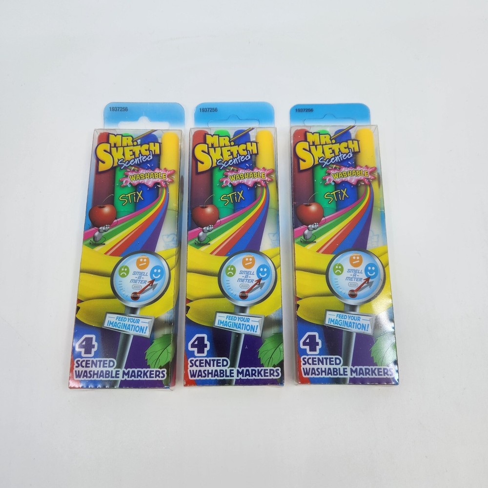 Lot of 3 Mr Sketch STIX Scented Washable Markers Assorted Scents Colors 4 Per Pk