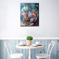 Shells and Star Fish in a Glass Jar 16”x20”(Frameless), Bottle Sea View 08