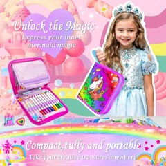 53 PCS Washable Scented Markers Set with Glitter Pencil Case, Mermaid Unicorn…