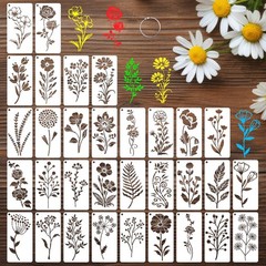 DZXCYZ 32 Pcs Wildflower Stencils for Painting on Wood, 5.9 inches x 3