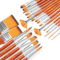 Paint Brush Set of 25pcs, FENORKEY Acrylic Brushes, Brown Handle