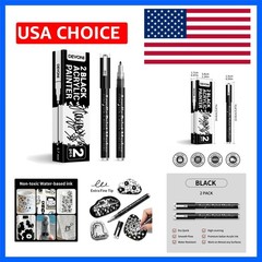 2 Pack Black Acrylic Paint Pens, 0.7mm Extra Fine Tip, Water Based Acrylic Ma…