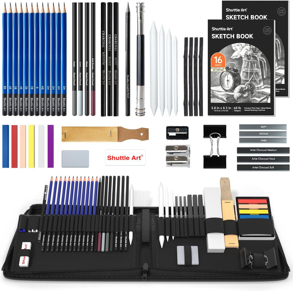 52 Pack Drawing Pencils Set, Professional Art Kit with Graphite Charcoal Sticks,