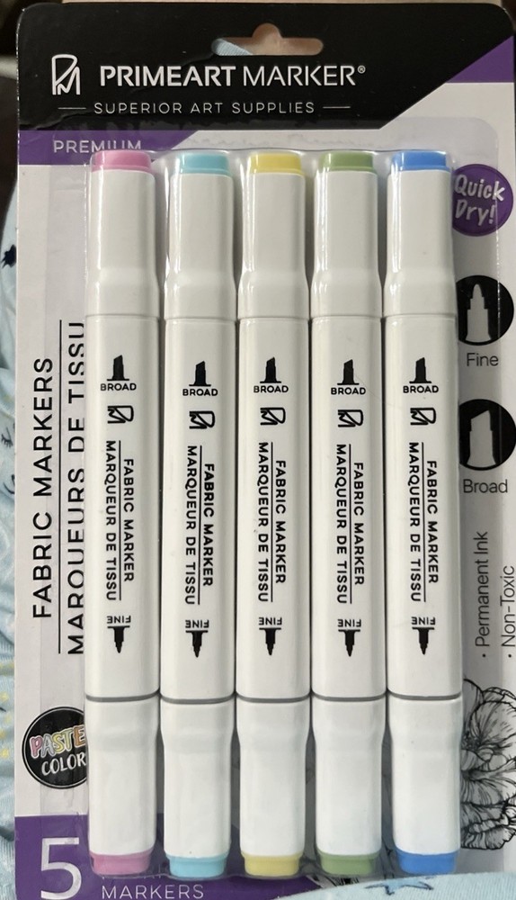 Fabric Markers Fine Broad Tips Pink Turquoise Yellow Green Blue Primeart Marker