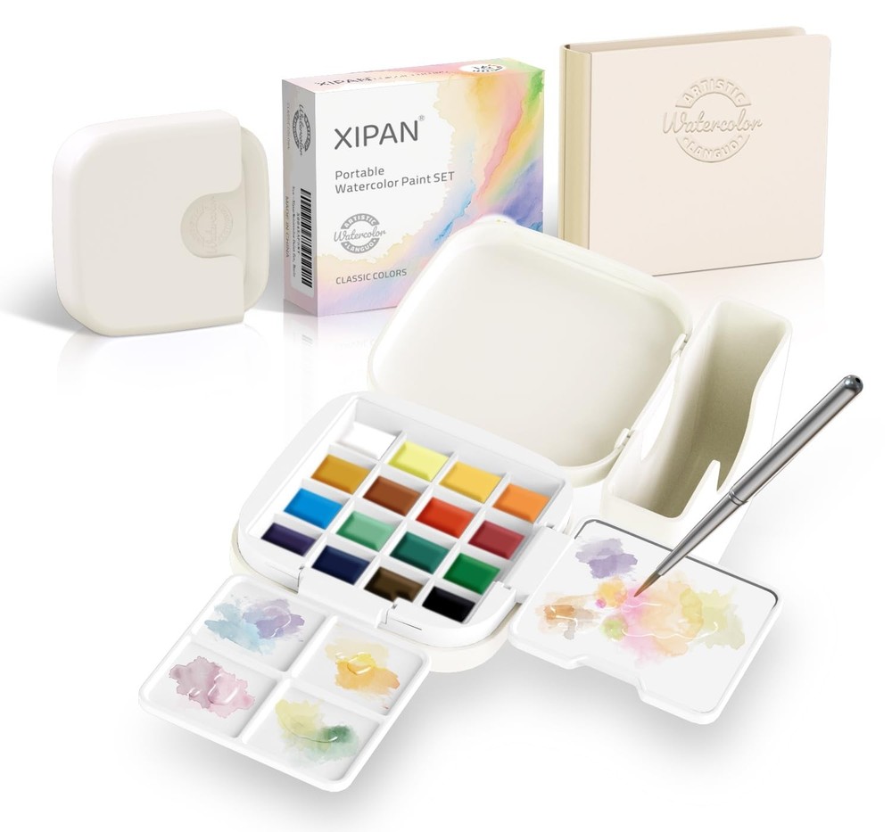 Mini Watercolor Paint Set – Compact Travel Art Kit with 16 Colors,Detail Pain…