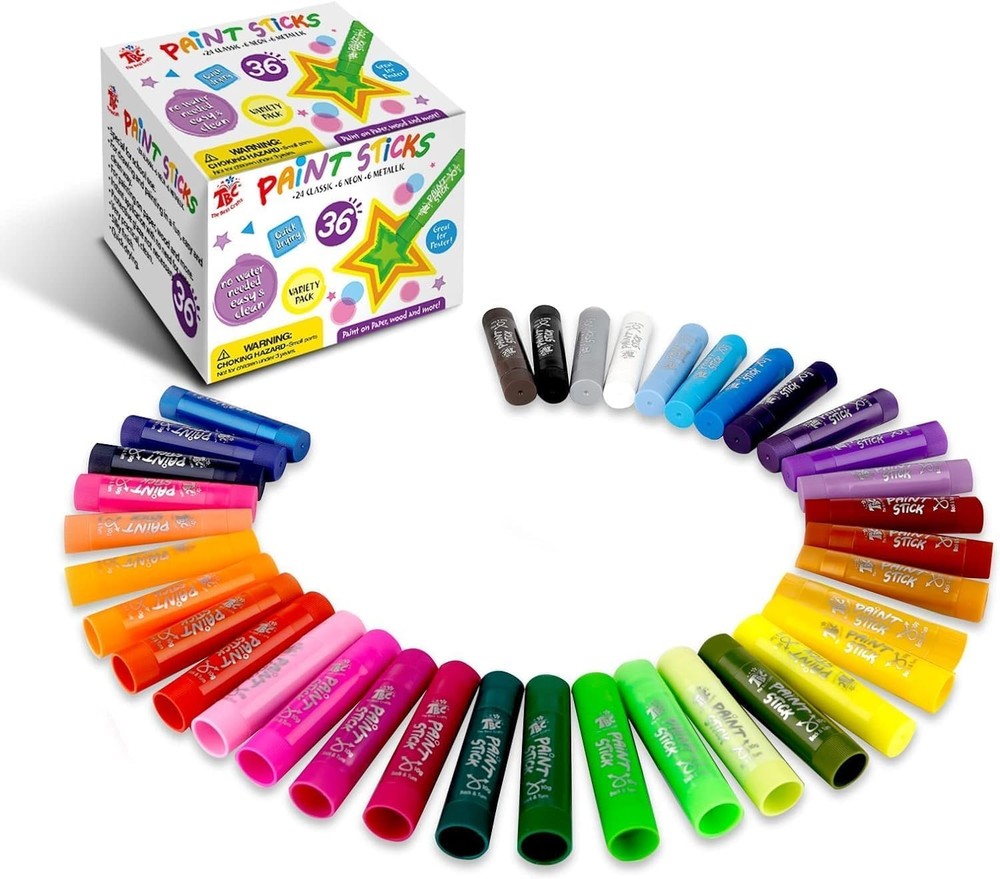 Paint Sticks,36 Classic Colors, Washable, Non-Toxic, Tempera Paint Sticks for…