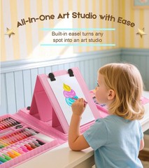 Color More 237-Piece Kids Art Set with Double-Sided Easel, Watercolor, Pink