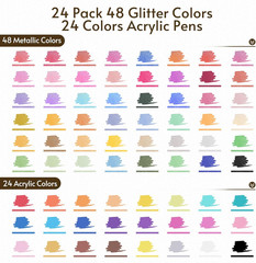 TOSAHRE 72 Colors 48 Pack Dual Tip Glitter Markers & Acrylic Marker Set Shimmer