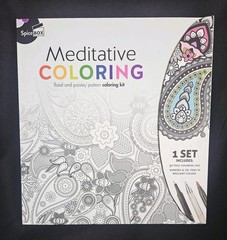Spice Box Meditative Coloring Art Book 50 Pg 10 Markers/5 Gel Hard Cover OpenBox