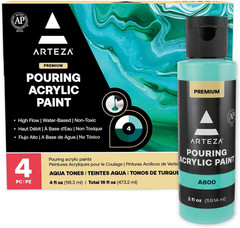 Acrylic Pouring Paint Set of 4 Colors, 4 Ounce Bottles, Aqua Tones, High-Flow Ac