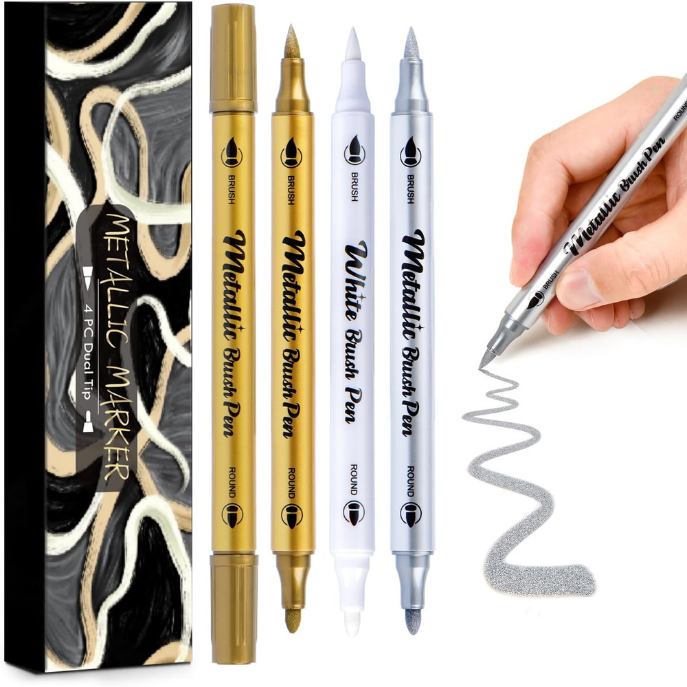 Metallic Markers Pens – White Silver and Gold Paint Pens – 4 Pack