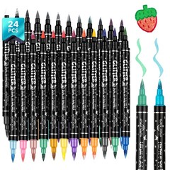48 Colors Glitter Brush Markers, 24 Pcs Dual Tip Marker, Metallic Sparkle Mar…